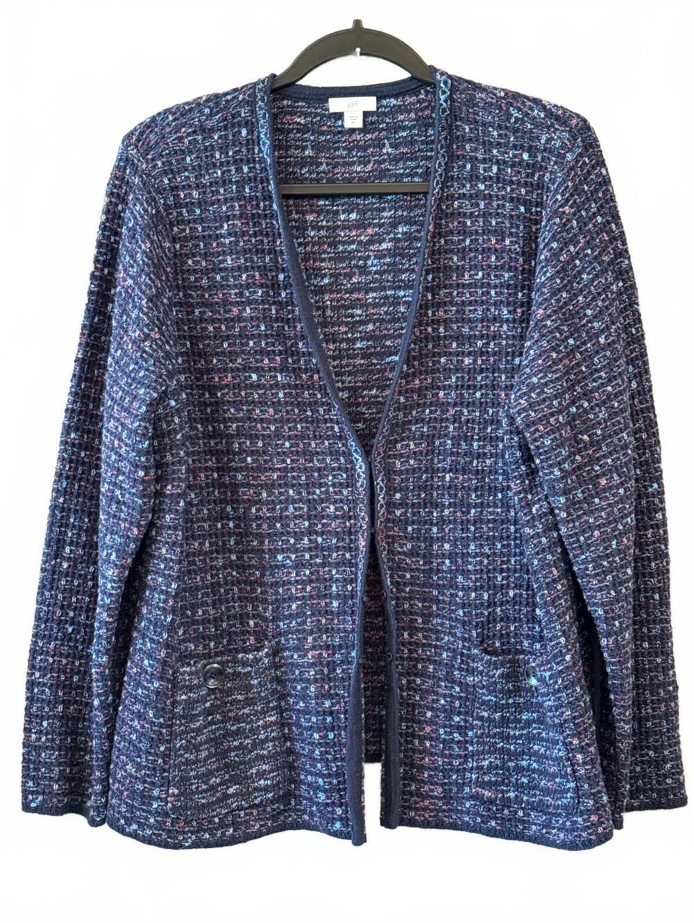 J.Jill Women's XL Navy Blue Tweed Cardigan Sweater